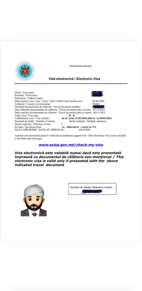 Moldova electronic visa Example 2