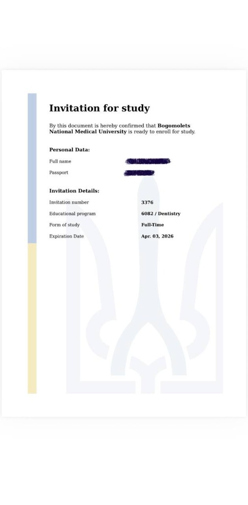 Ukraine Study Invitation Example